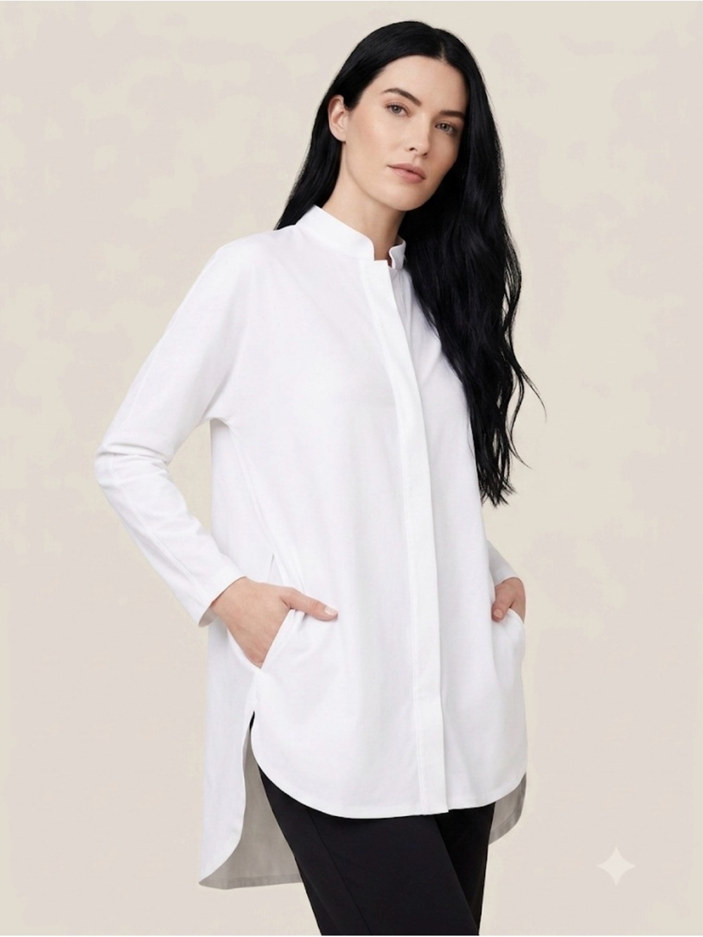ADAY White Mandarin-Collar Longline Tunic